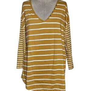 Yellow Striped Cotton Blend Tee Size Large